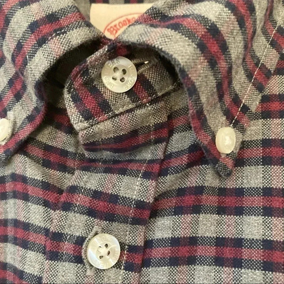 Brooks Brothers red fleece red grey grid plaid checkered  button down shirt - Picture 4 of 6